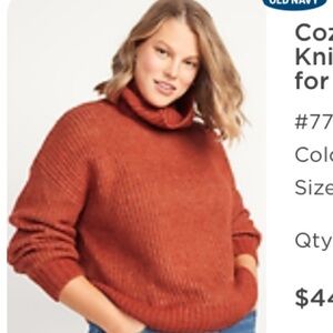 Old Navy dark rust (orange) cozy heathered rib-knit turtleneck sweater